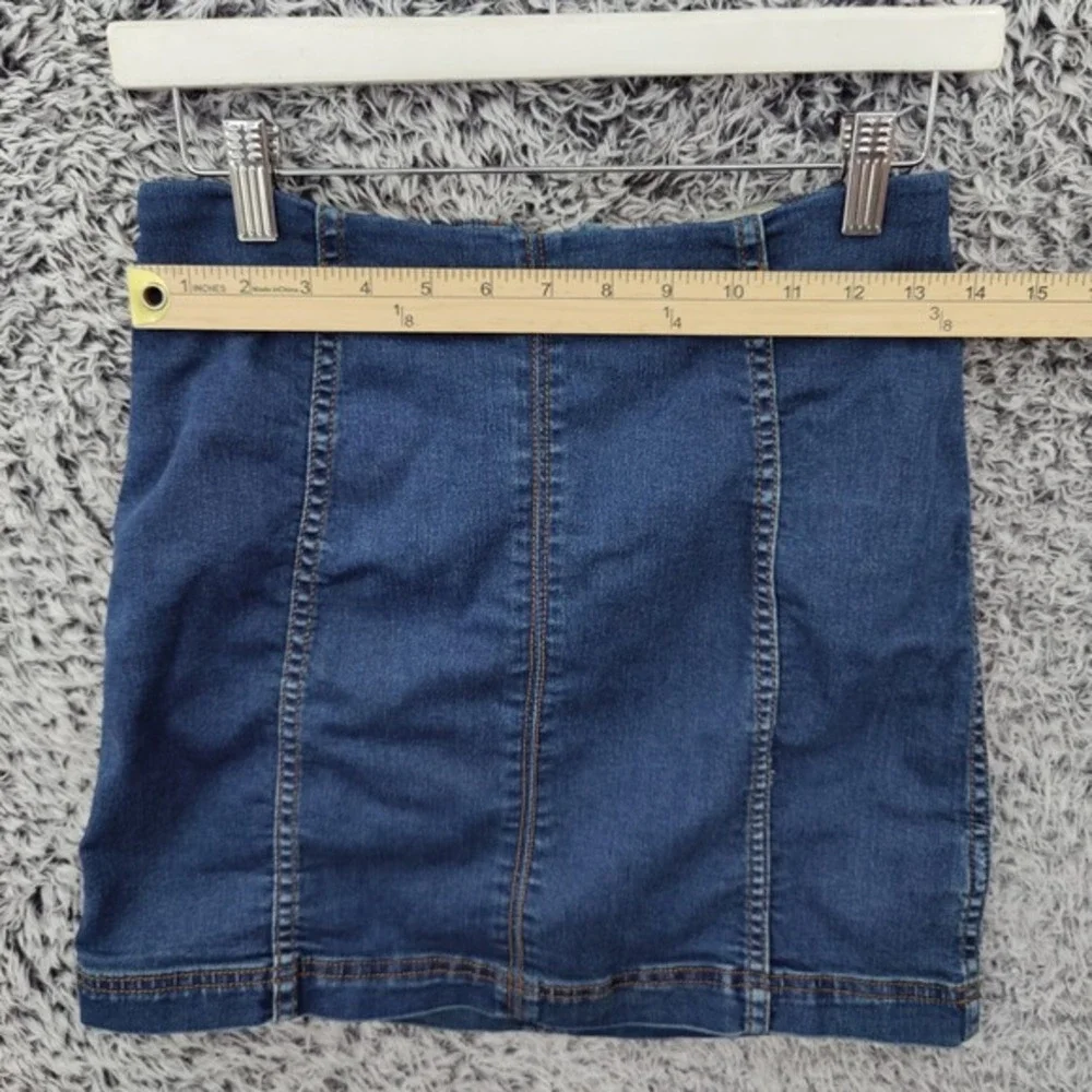 Free People Women Y2K Boho Indie Festival Minimal Denim Mini Skirt 8 Blue Seamed